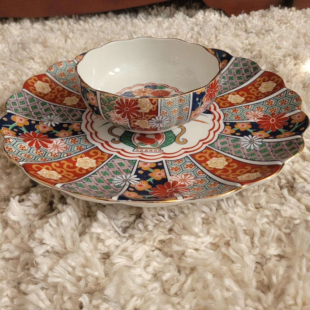 Arita Fine China Hand Decorated Imari Reproduction Serving Platter and Bowl